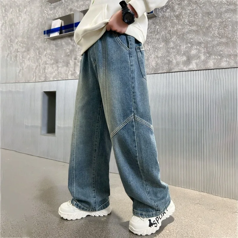 

Children's spring and autumn denim pants stylish boys' Jeans loose long pants for teenagers rugged and cool trendy pants 5-13Y