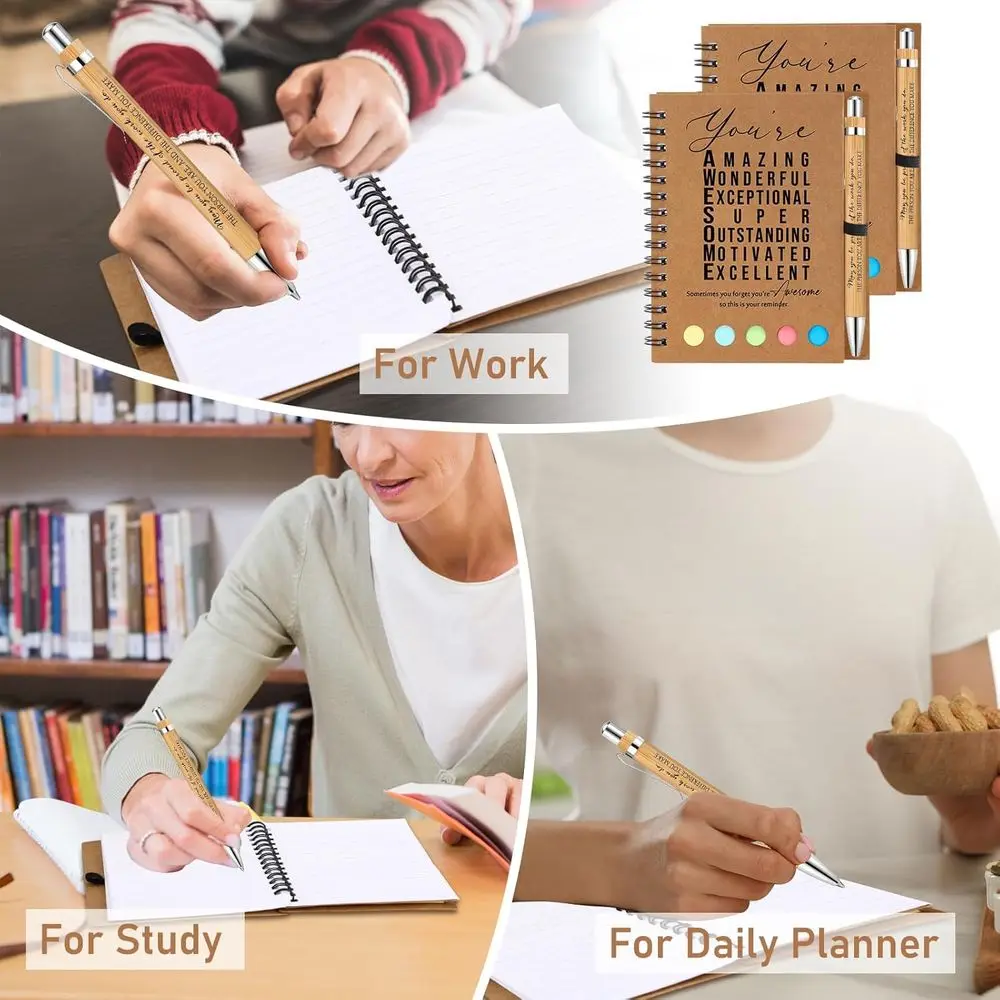 Bulk Inspirational Notebooks for Christmas: Employee & Teacher Gifts with Bamboo Pens & Sticky Notes