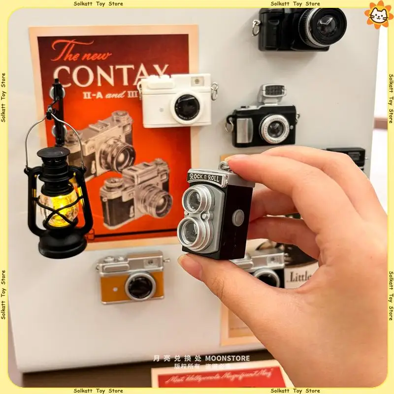 Retro Mini Camera Fridge Magnets Handheld Lamp Classic DSLR Miniature Toys Magnetic Emit Light Entrance Door Home Decor Gifts