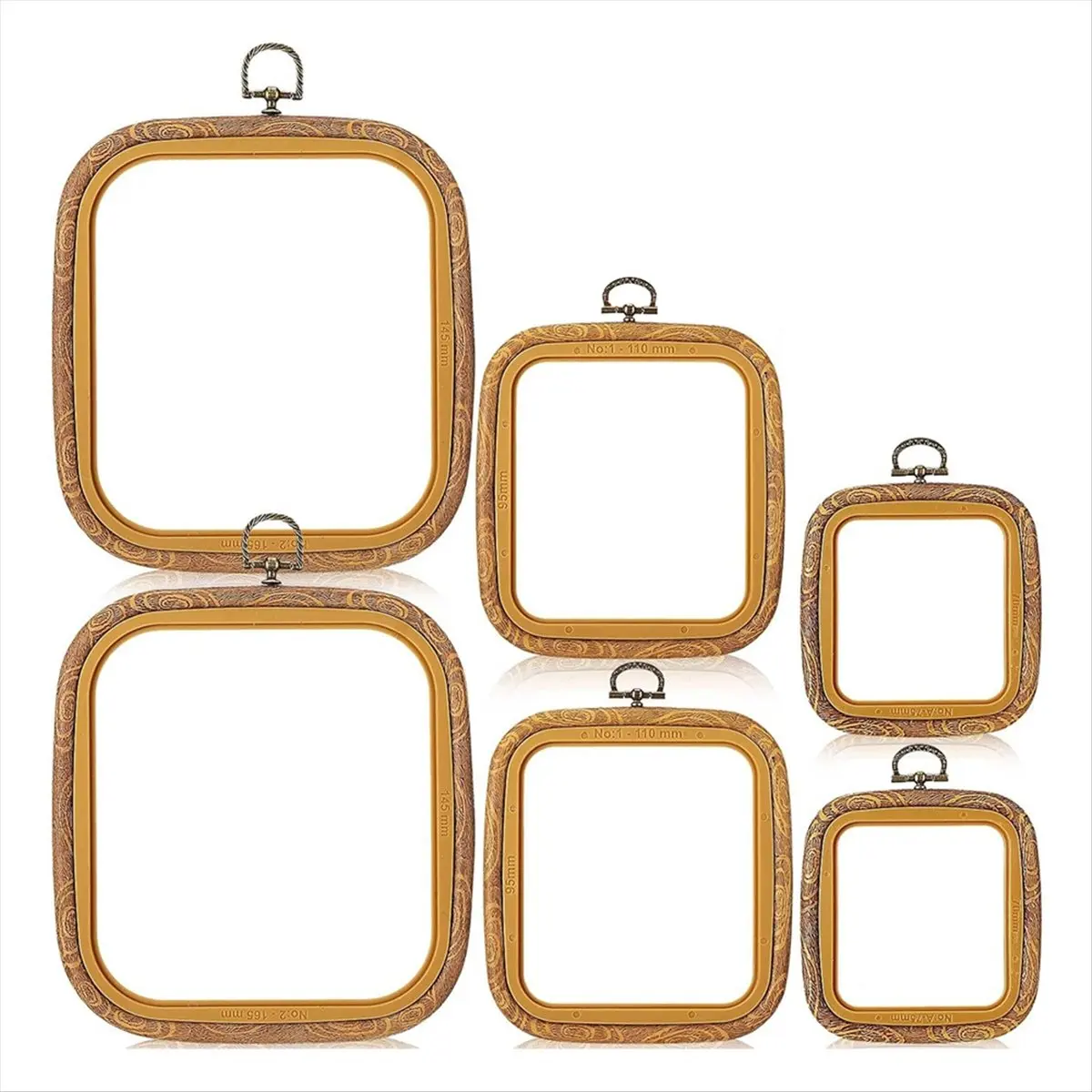 A45I 6 Pcs Square Embroidery Hoop Set 3 Sizes Imitated Wood Decorative Hoops Display Embroidery Frame