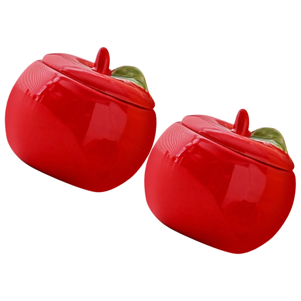 

2Pcs Ceramic Apple Container DIY Empty Cup Creative Lid Jar Storage Decorative Gift Christmas Red Apple Boxes Sugar Bowl
