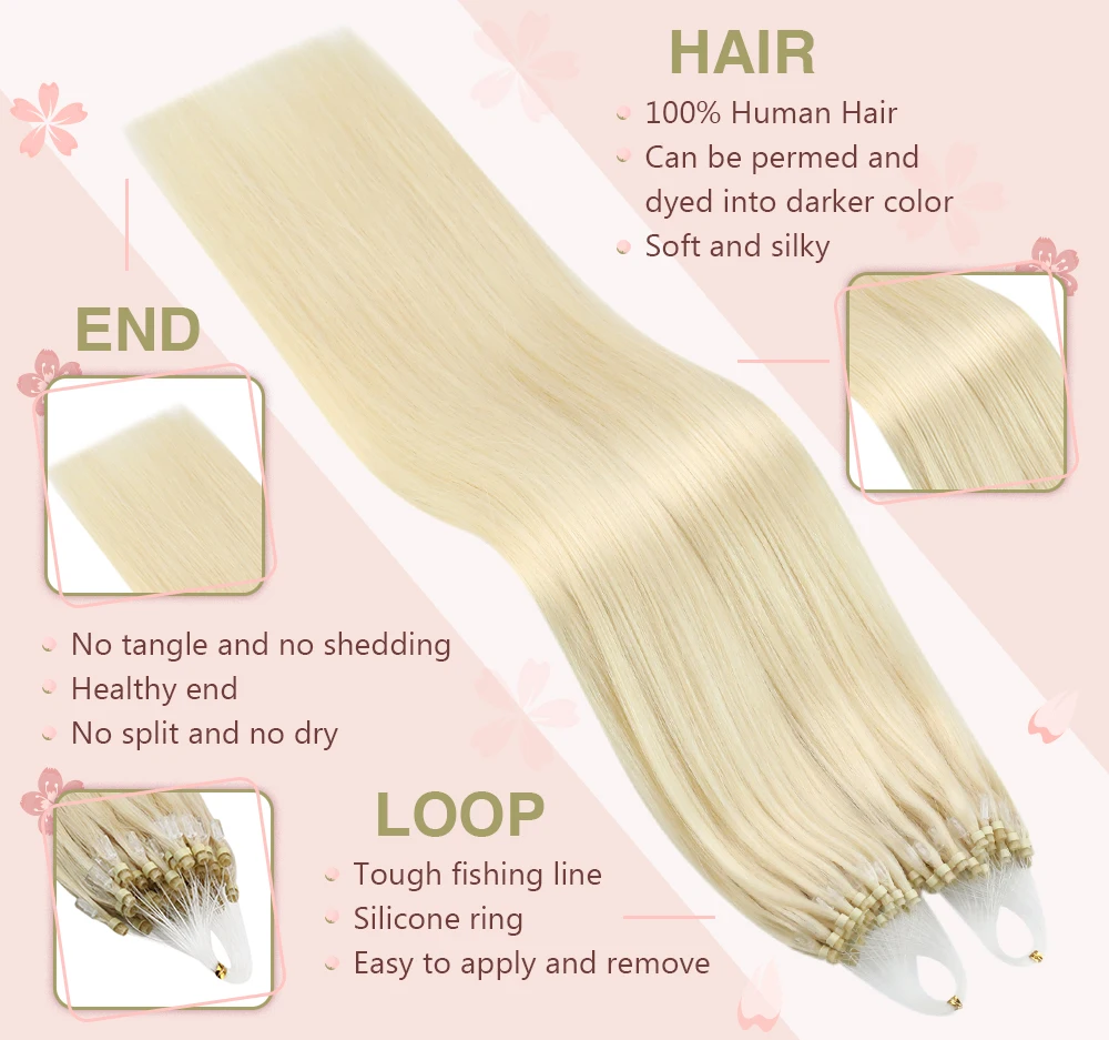 Micro Loop Human Hair Extensions Balayage Blonde 50Gram/Set 1G/S Natural Hair Micro Link Hair Extensions Fusion Pre Bonded