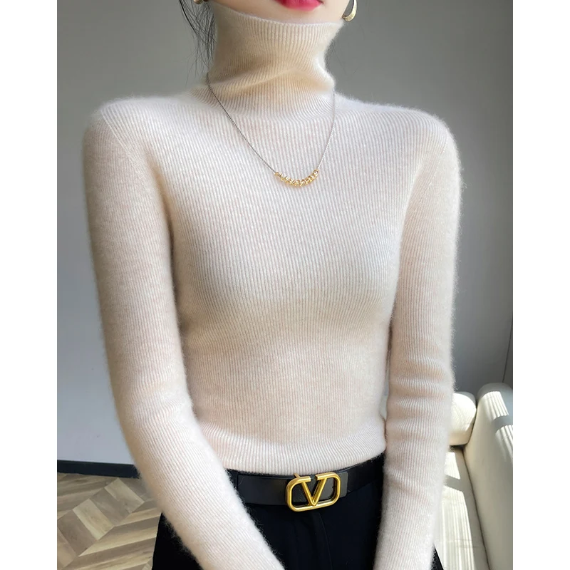 Élégant coréen col roulé coupe ajustée Simple femmes tricoté pull automne hiver mode décontracté polyvalent doux dame hauts pullover