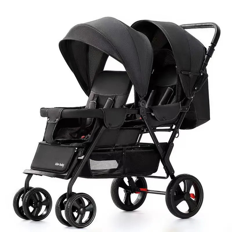 Twin Stroller is a portable double stroller for sitting or lying down for two children