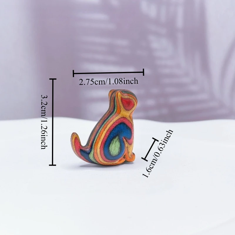 Rainbow Wood Carved Curious Cat Figurine Adorable Wooden Animal Ornament Cute Miniature Creative Home Decor Unique Birthday Gift