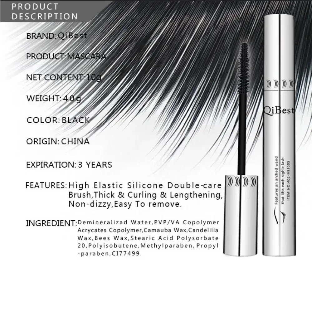 Schwarze 4D-Wimpern-Mascara aus Seidenfaser, wasserfest, verlängernd, voluminös, wischfest, Verlängerung, kosmetisches Make-up, Rimel-Mascara