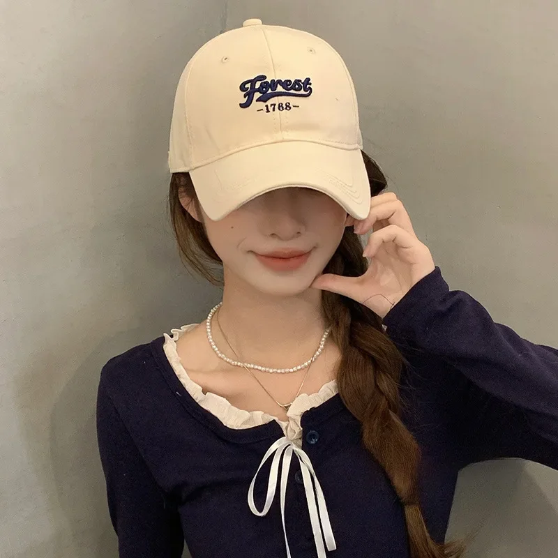 Embroidery Letter Baseball Hat For Women Sunshade Visors Cotton Breathable Duck Tongue Cap Fashion Unisex Solid Color Peaked Hat