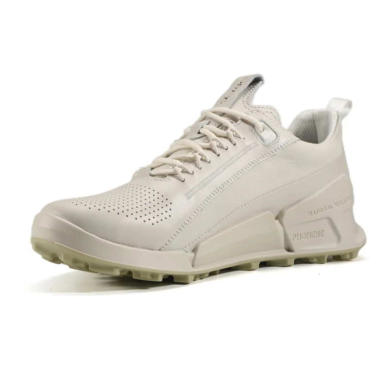 Cow Hide Leather Shoes Men Original Brand Trendy Casual Running Sneaker Hollow Out Breathable Travel White Luxe Loafers Tennis