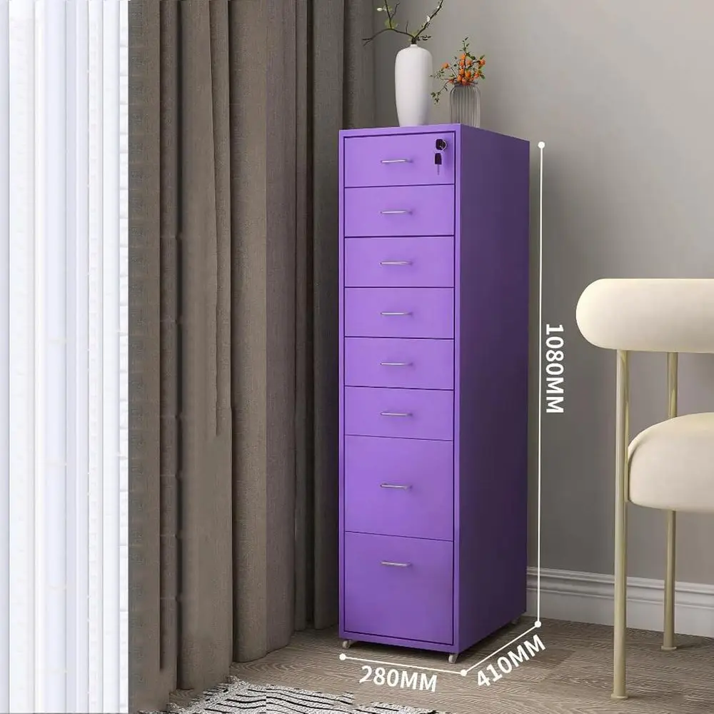 خزانة تخزين آمنة من الفولاذ مع قفل، ثمانية أدراج، اللون: أزرق