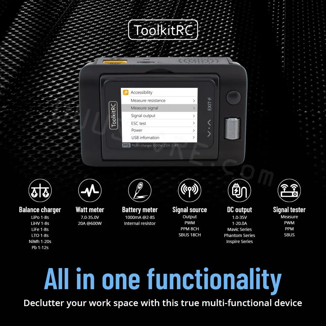 

Зарядное устройство ToolkitRC M9 600W 20A Smart Charger 1-8S Lipo LiHv LiFe с быстрой зарядкой USB и регулируемым аудиоэкраном