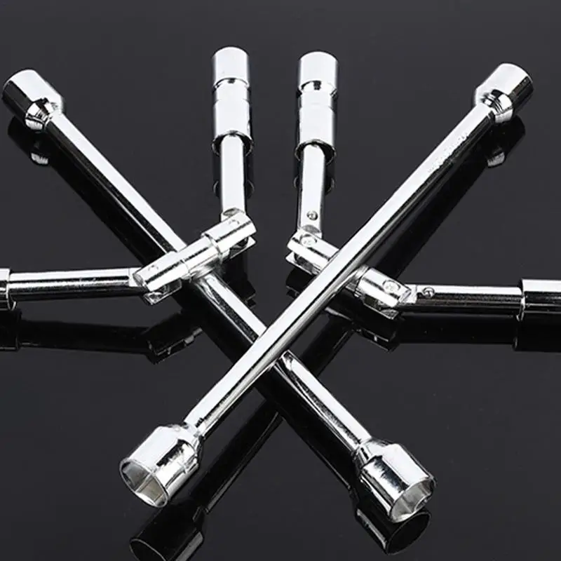 Lug Nut Wrench Tire Repair Tools 4-Way Carbon Steel Nut Remover Portable Strong Tire Lug Nut Remover Heavy Duty Folding Lug