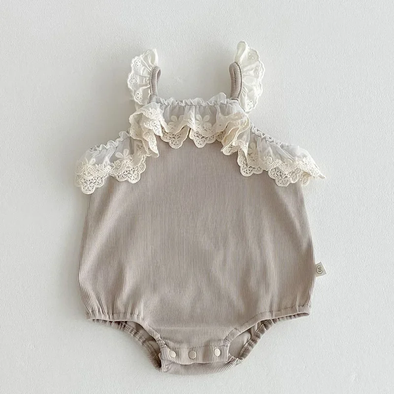 2025 New Summer Toddler Baby Girls Jumpsuit Sleeveless Cotton Lace Splicing Infant Baby Girls Bodysuits 0-24M Baby Clothing