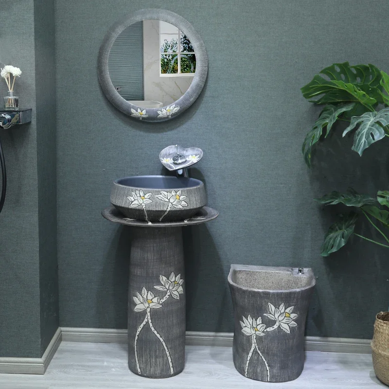 Retro Pillar Washbasin Basin Vertical Wash Basin Column Basin Floor To Floor