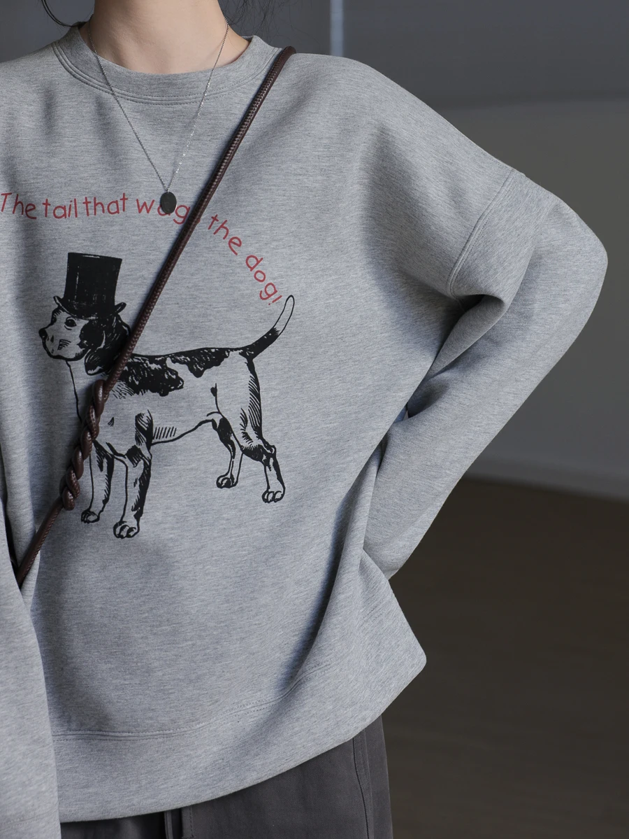 

Повседневный мягкий свитшот TongTongJia с принтом собаки, женский, свободный крой, удобный, из смесового полиэстера и хлопка, с длинными рукавами, круглым вырезом...