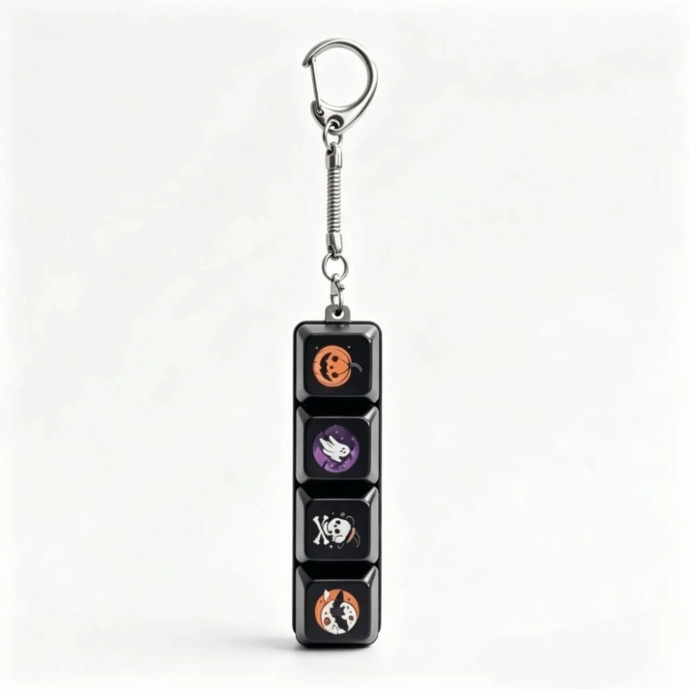 Multi-Button Press Fidget Keychain Spooky Design Cartoon Style Button Press Keychain Pumpkin Ghost Witch Keycap Keyring
