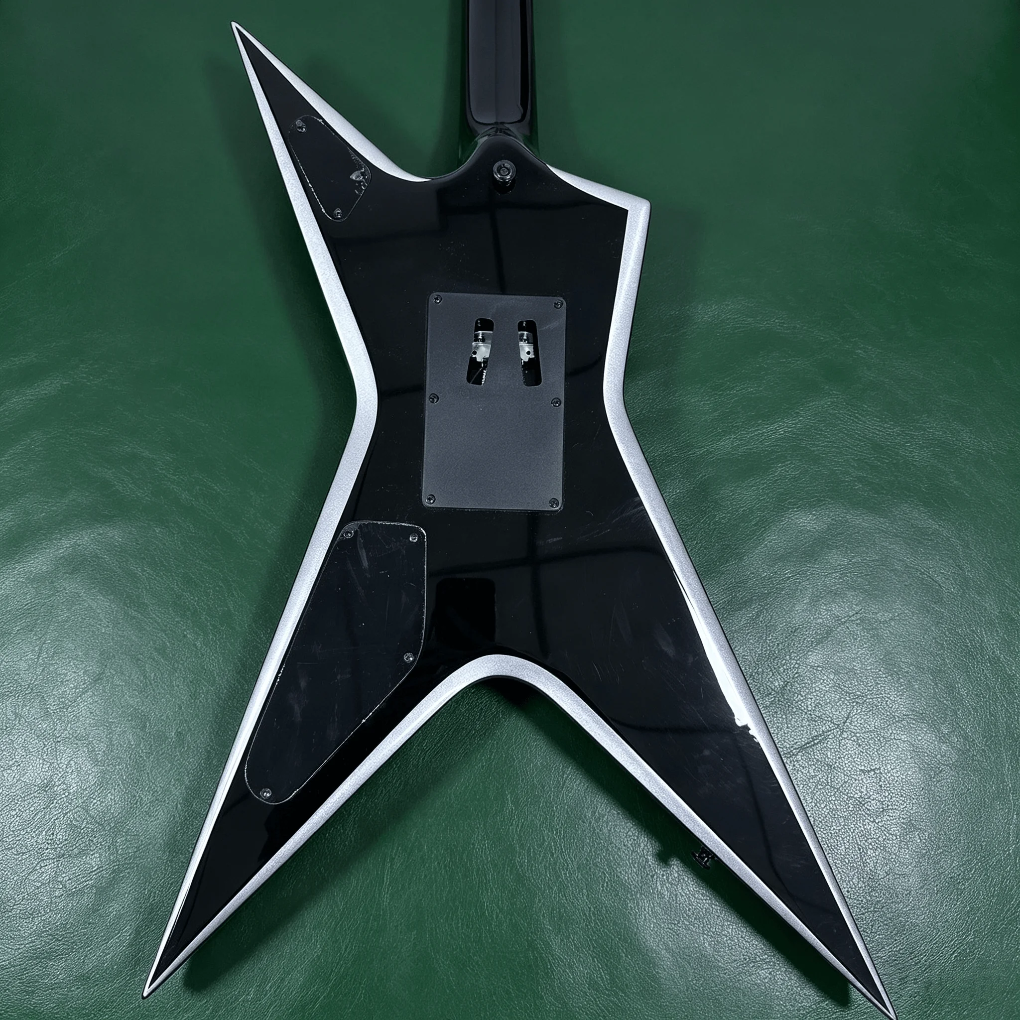 US Warehouse Black Silver Binding V Shape Electric Guitar Double Lock Tremolo System Dual Black HH Humbucker Pickups 3 Control Knobs Heavy Metal Star V Guitar In Stock Free Shipping