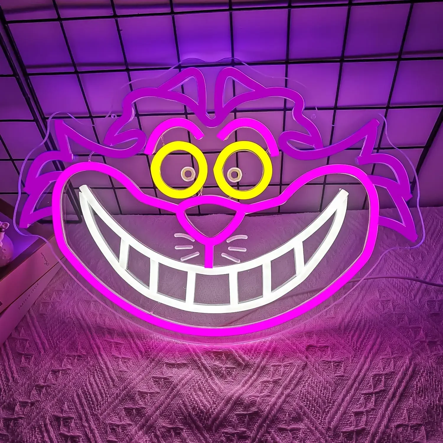 Cat Neon Light Sign USB Dimmable LED Funny Smile Pink Yellow Glow for Alice Wonderland Girl Room Kid Bedroom Party Romantic Gift