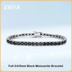 EWYA GRA Certified Real 3/4/5/6.5MM Full Black Moissanite Tennis Bracelet for Women Men S925 Silver Link Bracelets Fine Jewelry