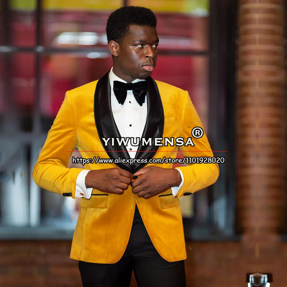 Tailore Made Smart Casual Men's Suits Black Notched Lapel Gold Velvet Blazer Set Groom Wear Prom Party Male Marriage Tuxedo 2026