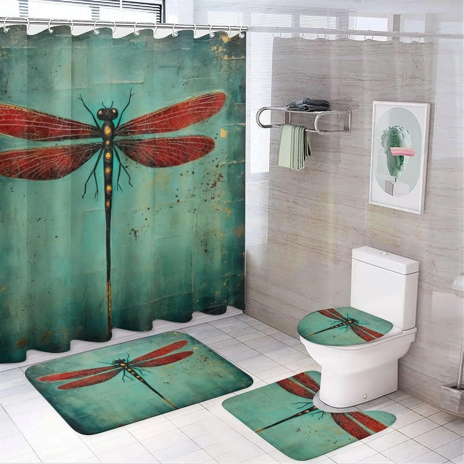 

Акварельное искусство, 4 шт., наборы занавесок для душа, набор для ванной комнаты с занавеской для душа и ковриками, занавеска для ванны с индивидуальным рисунком стрекозы