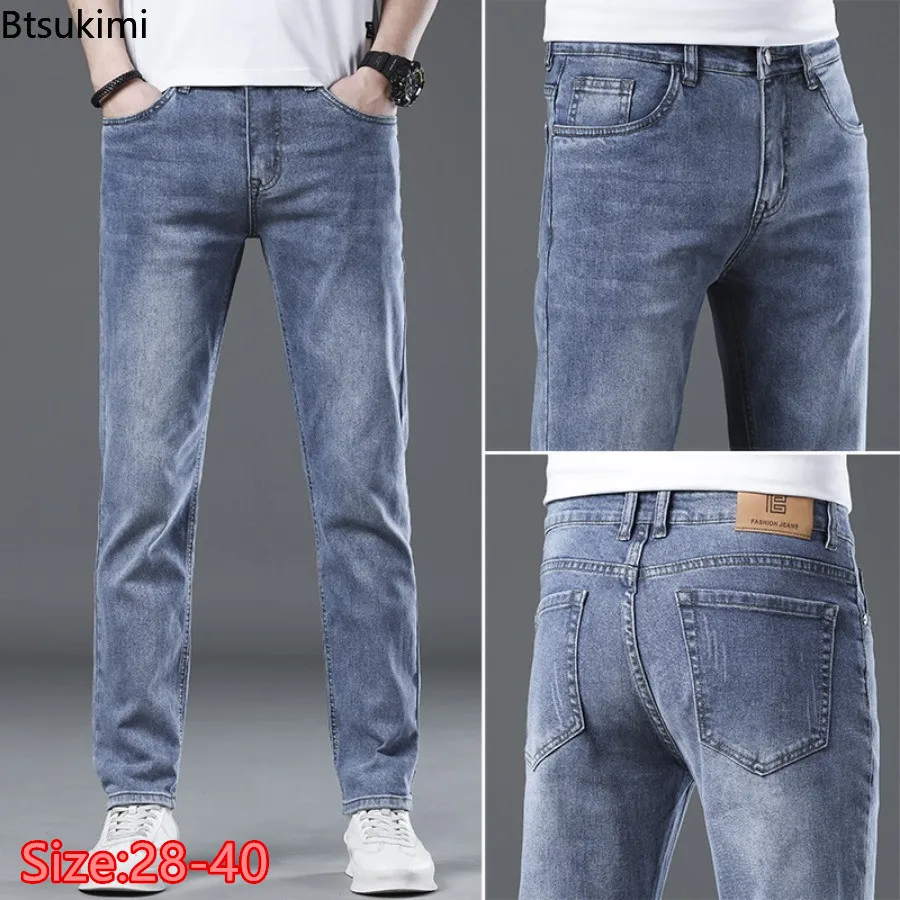 

Trend Straight Pants for Men 2024 Fashion Korean Style Casual Jeans Elastic Slim All-matche Trousers Men's Denim Pants Oversized