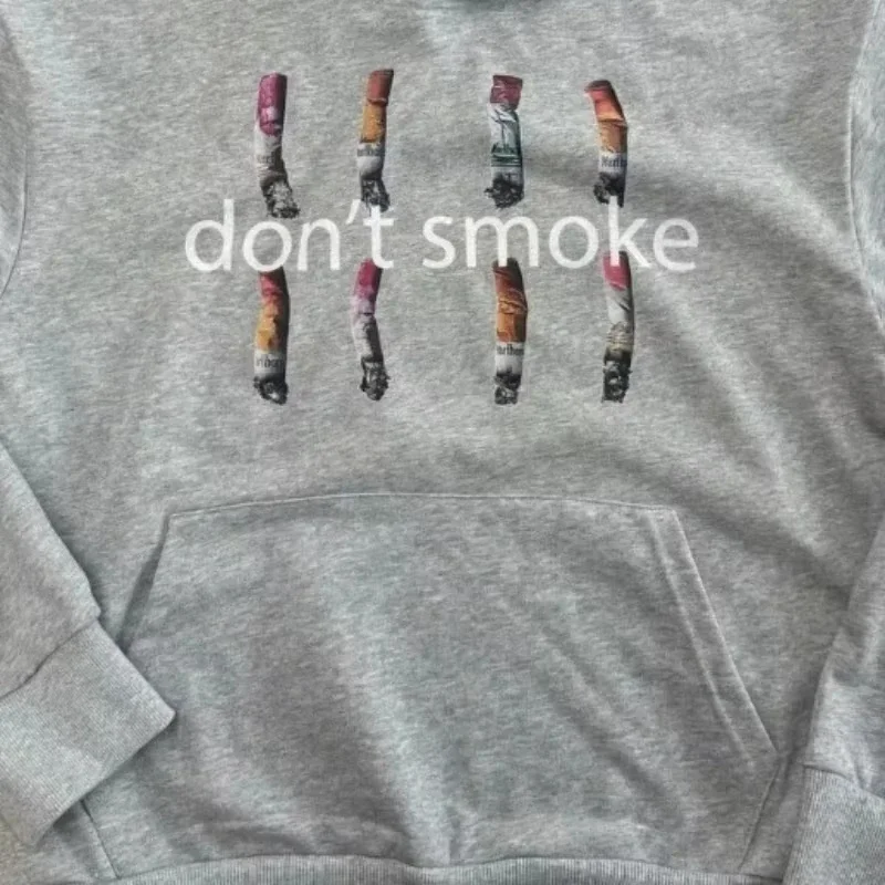Y2K Gray Sports Hoodie Retro Smoke Print Sweater Men Women New Fashion Vintage Classic Hip Hop Streetwear Clothing Loose Jacket - view 5