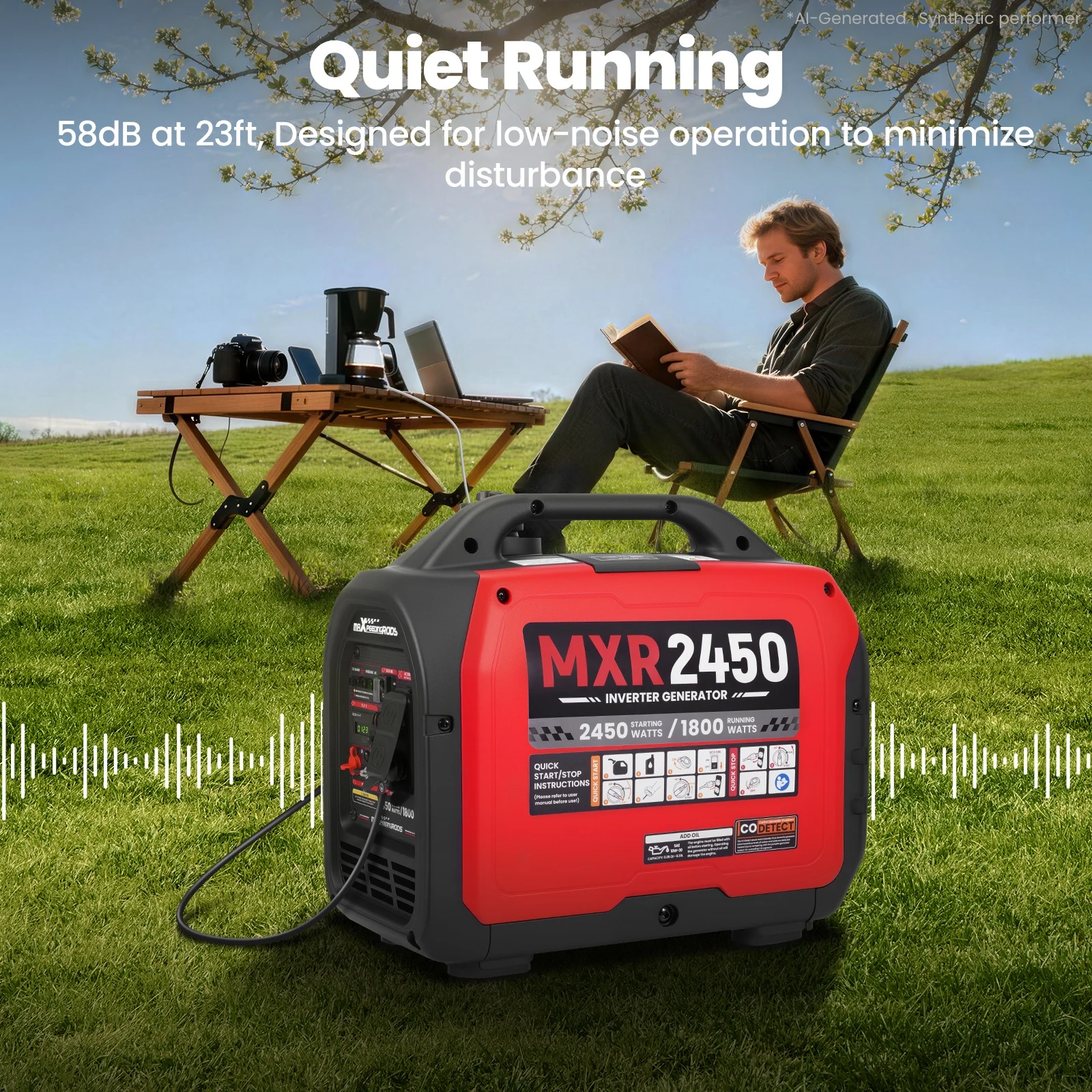 Gas Inverter Generator 1800W for Outdoor Camping Portable 2450W Peak Generator for Outdoor