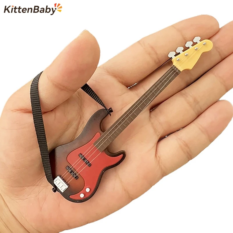 1PC Simulated Strap Guitar Model 1:12 Dollhouse Miniature Music Electric Guitar For Kids Musical Toy House Decoration