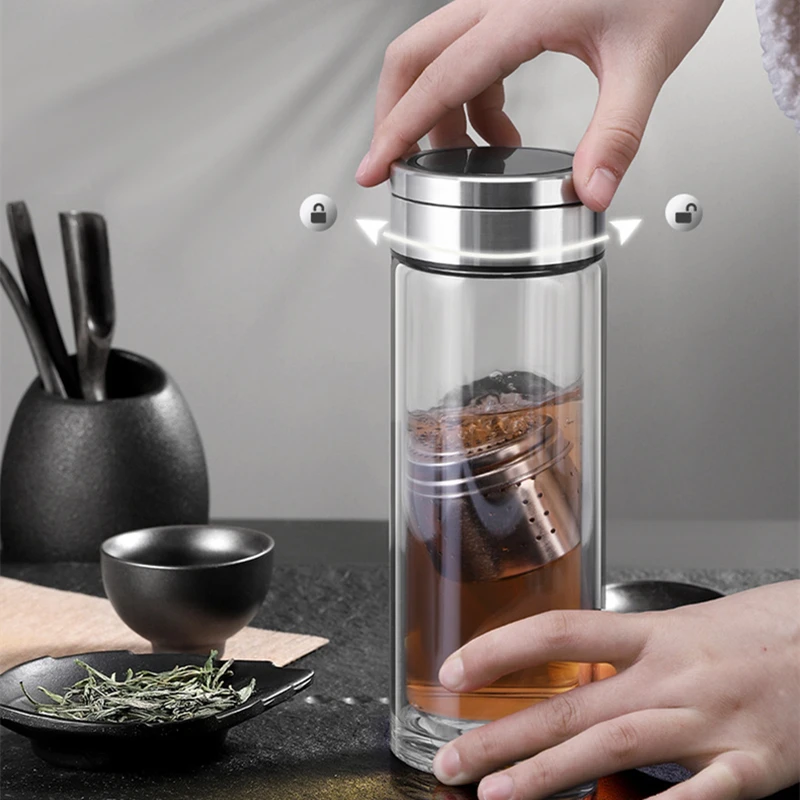 Magentic Tea Infuser Glass Bottle Portable LED Temperature Display Tea Separation Bottle