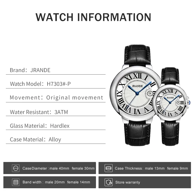 Luxury Brand Couple Watches Valentine Day Watch Set  Waterproof Round Roman Dial Men and Women Wristwatch Couples Gifts