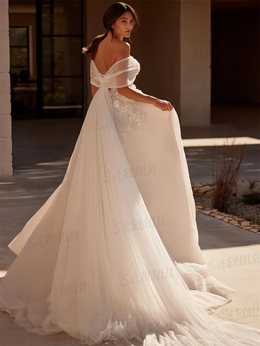 Vestido de novia con hombros descubiertos y pajarita, vestidos de novia clásicos personalizados para mujer 2025, vestido de novia largo sin tirantes de talla grande