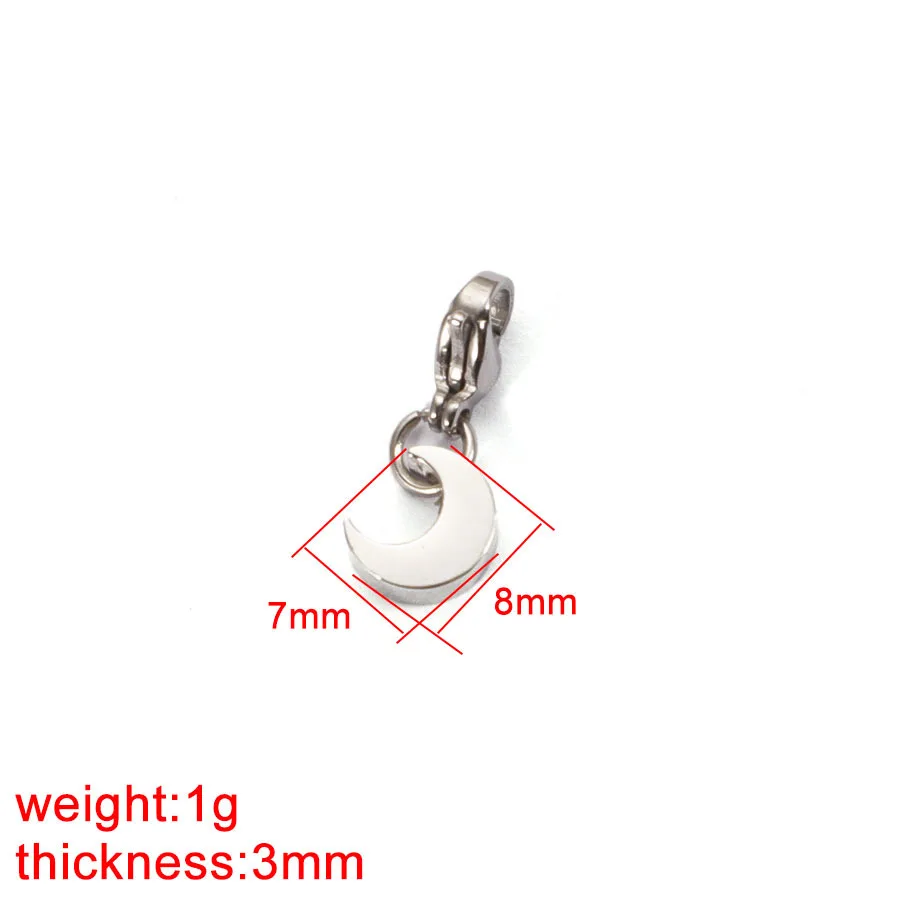 5pcs/Lot Stainless Steel Moon Charms Pendants with Lobster Clasp For DIY Making Necklace Bracelet Accessories