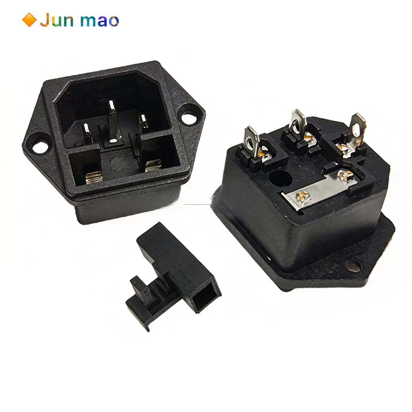 2PCS All copper AC-03 power socket with fuse holder, three hole pin type AC02 socket with ear fixed 250V10A
