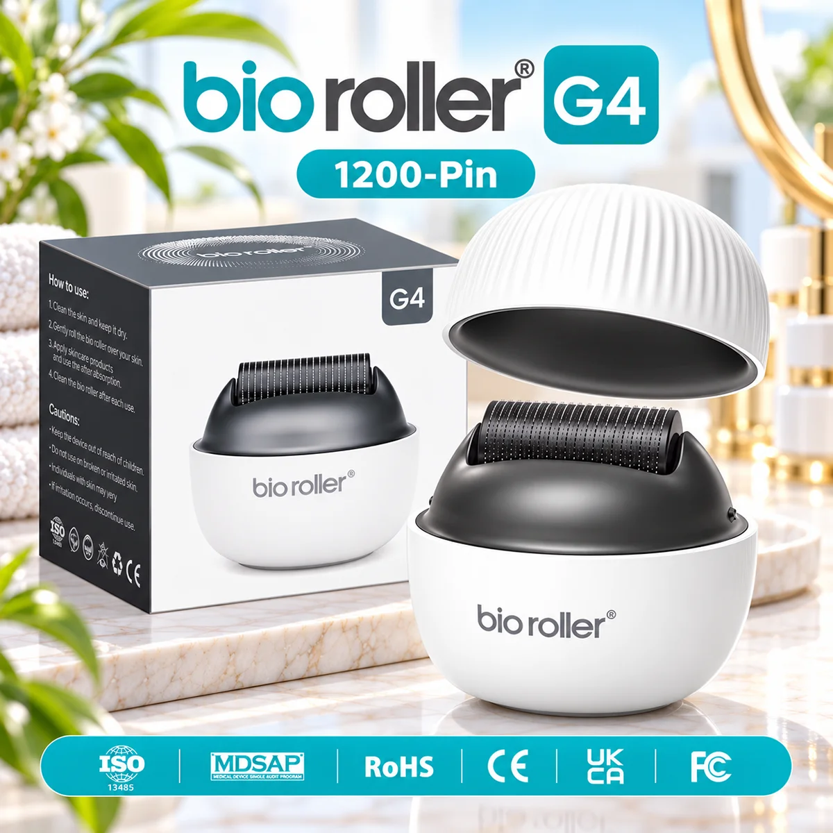 本物のbioroller-g4-1200ピンマイクロニードルローラー。髪や髭のケアに。針の太さは025mm。