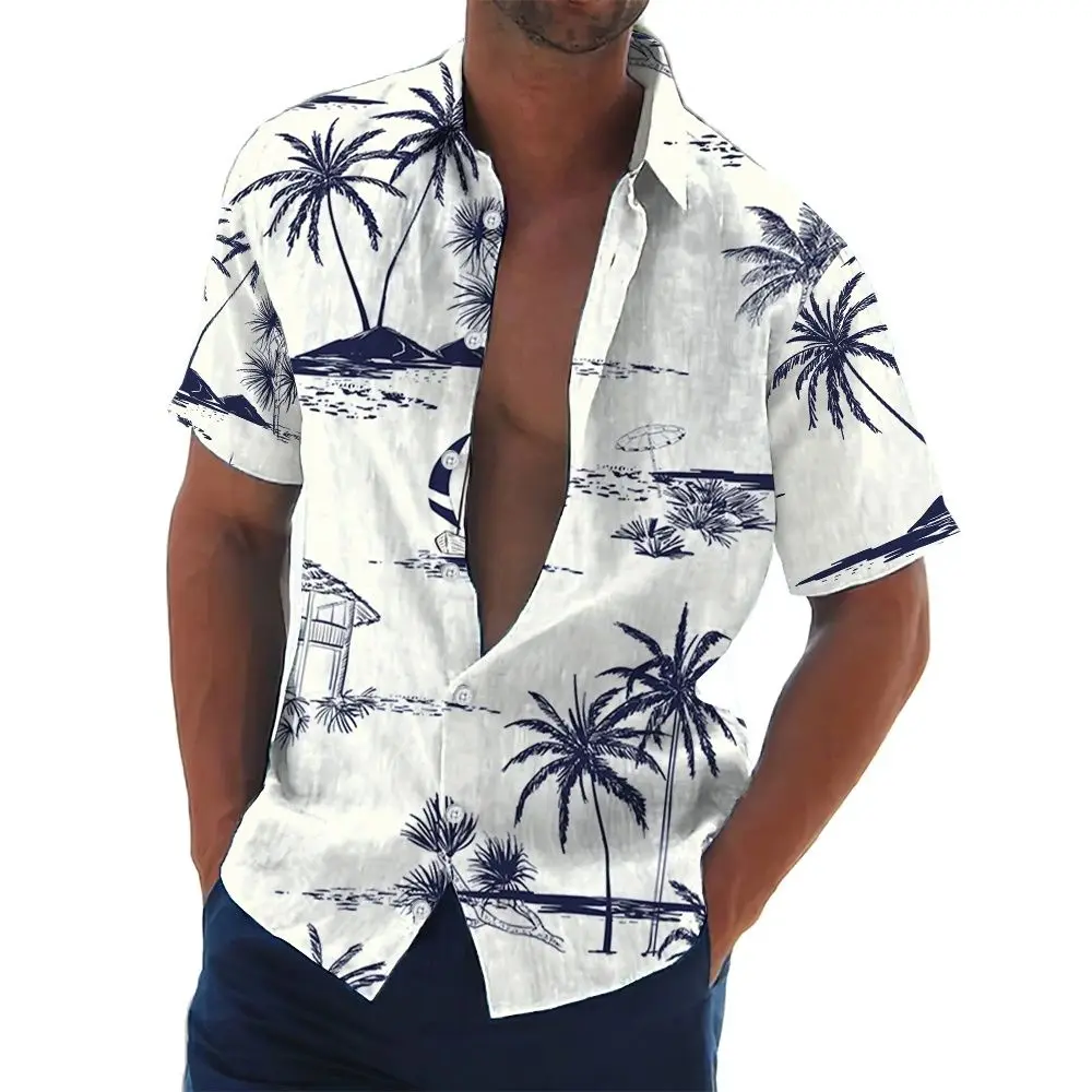 Hawaiian Shirts For Mens 3D Coconut Tree Print Short Sleeve Shirt Blouse Beach Holiday T-Shirts Oversized Tee Shirt Men Clothes