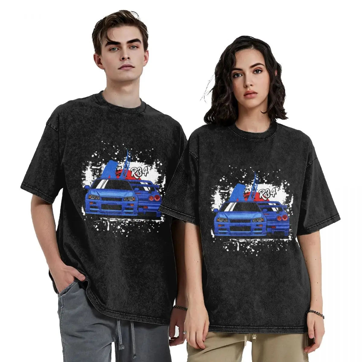 Men Women T Shirt Initial D Washed T Shirts Popular GTR R34 skyline JDM Summer Tee Shirt Y2K Classic Custom Cotton Tops Gift