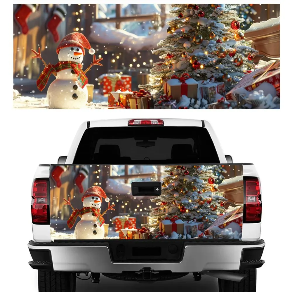 Christmas Snowman Tree House Print Car Tail Trunk Protect Vinly Decal Auto Accessories Hood Decor Sticker for Off-road Pickup