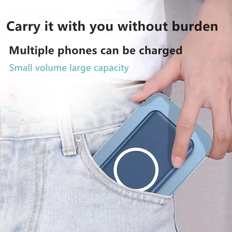 Portable Power Bank 20000mAh Wireless Powerful Magnetic Power Bank Built in 3 Cable Powerbank Fast Charging For iPhone 15 Xiaomi