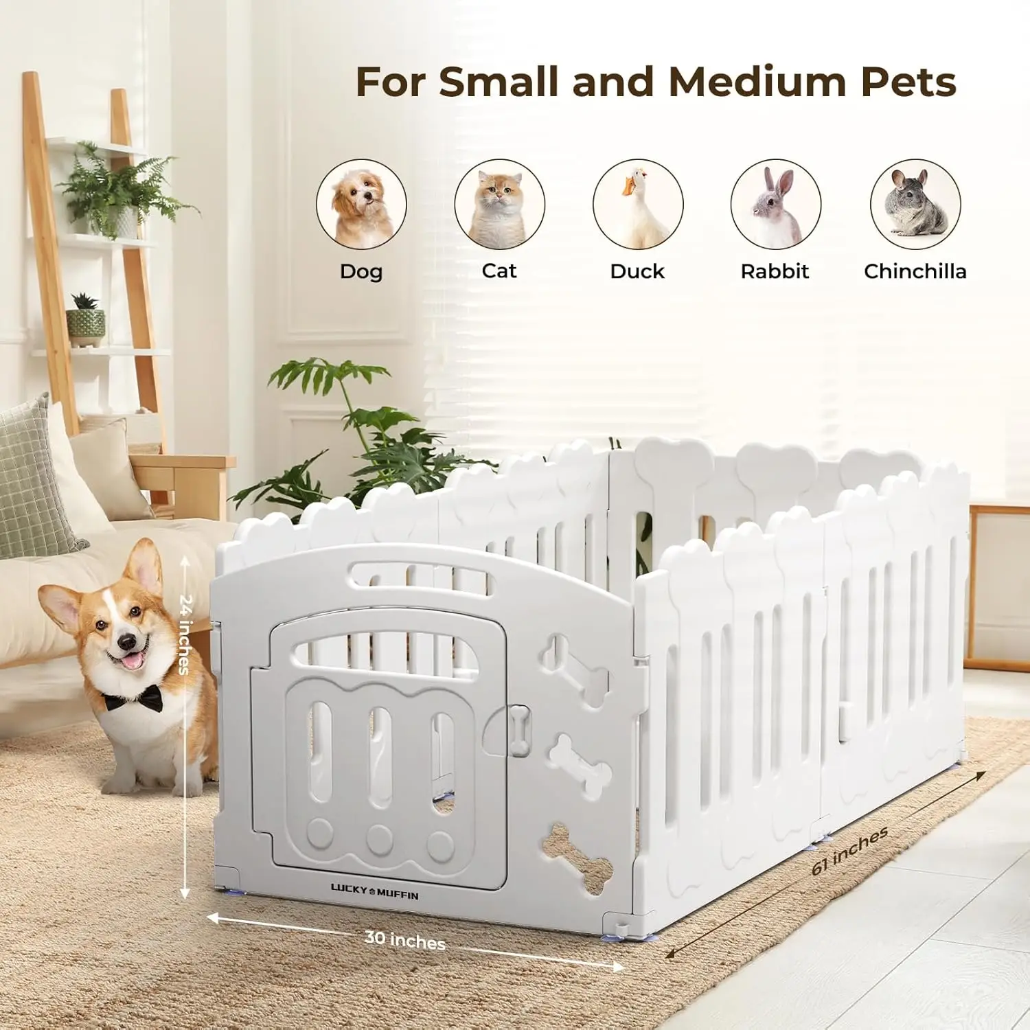 Dog Playpen w/Door and Whelping Indoor Outdoor Strong Plastic, Non-Slip, Lightweight Portable Secure Pet Crate for Small Medium