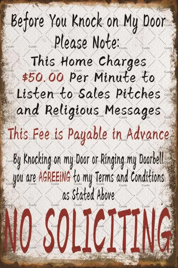Funny No Soliciting Sign Vintage Don;t Knock Metal Tin Sign Business Go Away Poster Knock On My Door Your Risks Plaque Plaque Fo