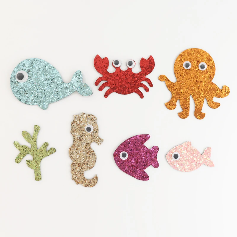 7Pcs Sparkling Sequins Ocean Crab Whale Seaweed Hippocampus For DIY Hat Clothes Leggings Sewing Supplies Headwear Decor Patches