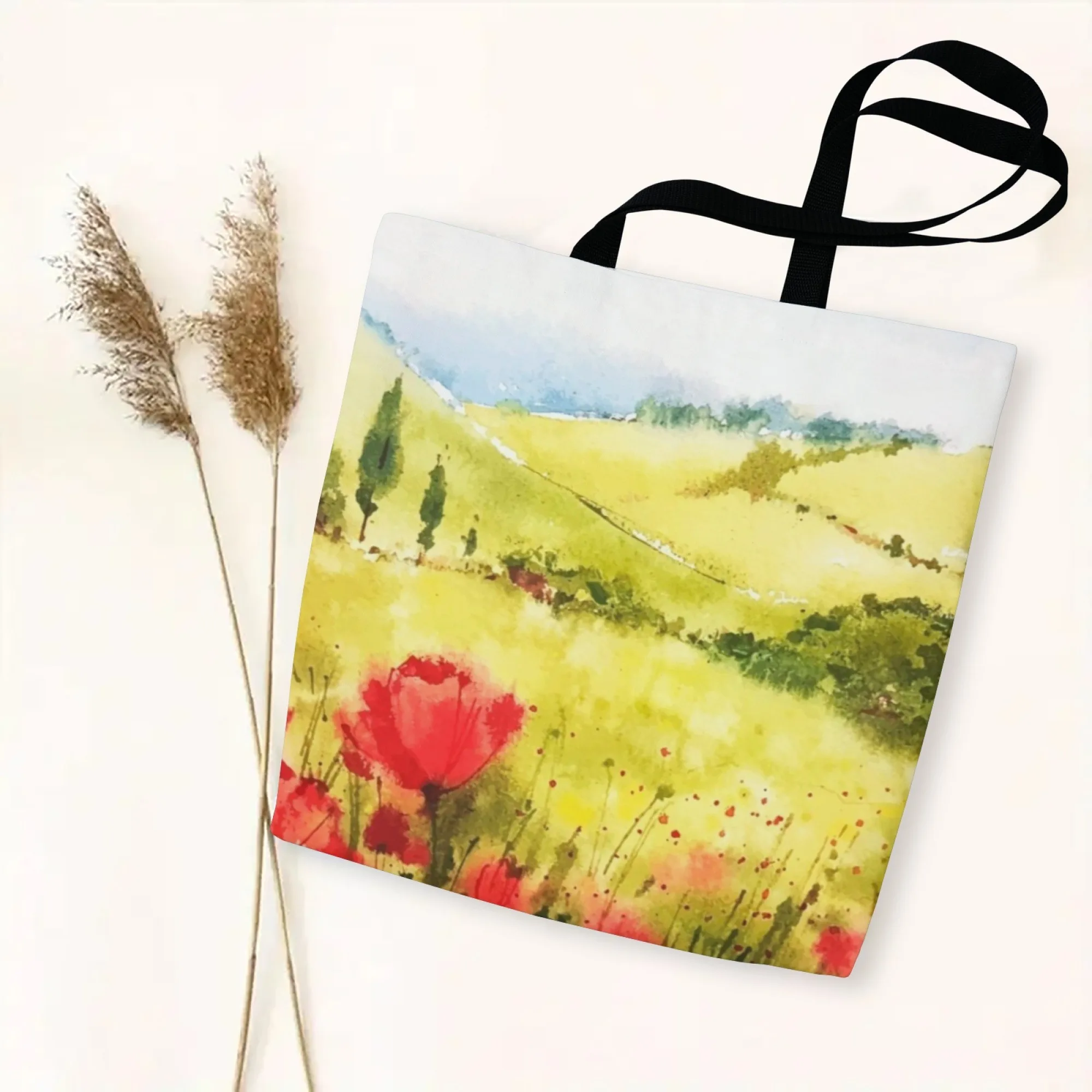حقيبة يد نسائية ذات ألوان مائية من Tuscany Field ذات مناظر طبيعية ريفية فنية ذات سعة كبيرة مثالية للسفر اليومي والنزهات غير الرسمية #4