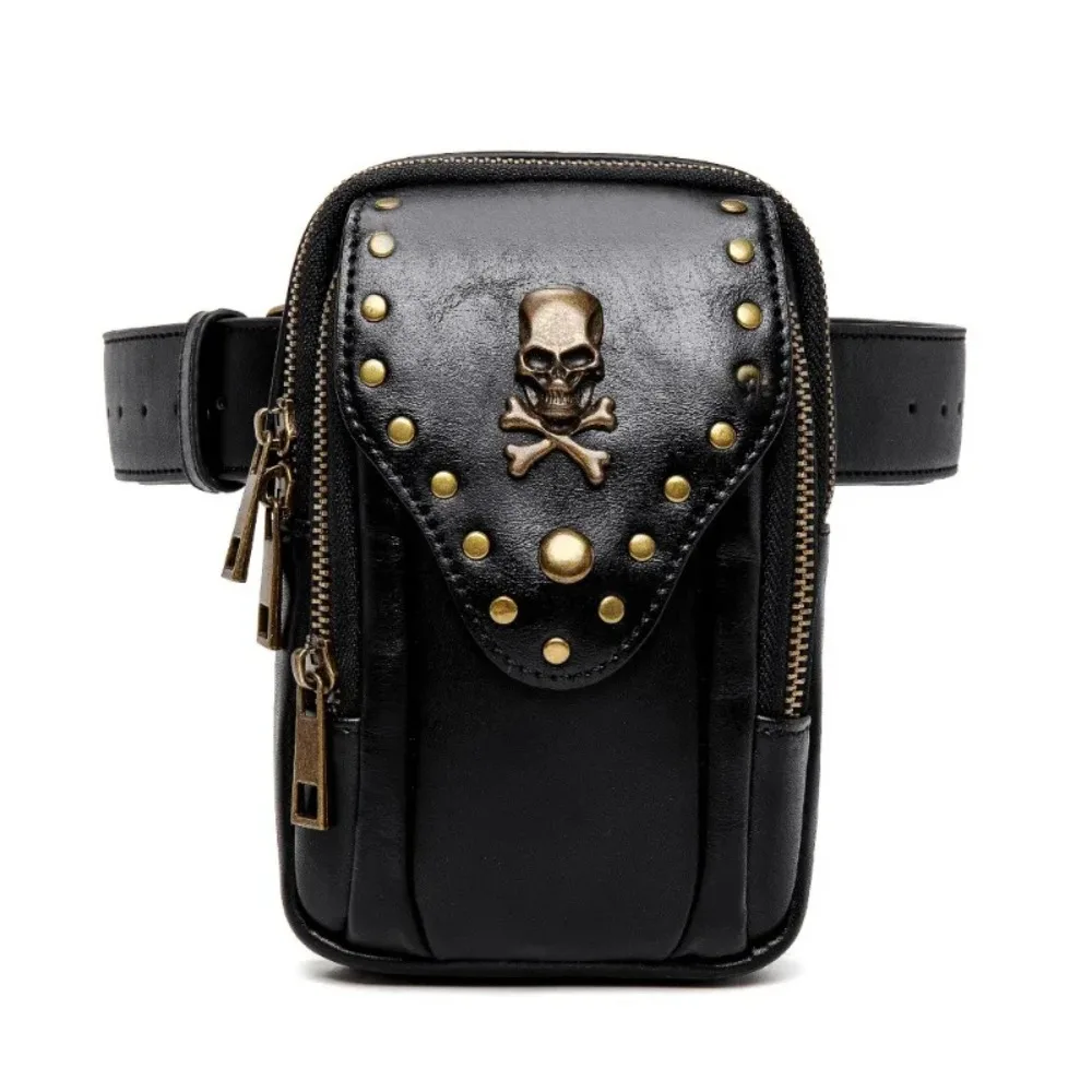 Retro Punk Portemonnee Heuptasjes Speciale Schedel Klinknagel Dames Schoudertas Mobiele Telefoon Tas Hip-Hopstyle Zwarte Kleine Handtas Cartera