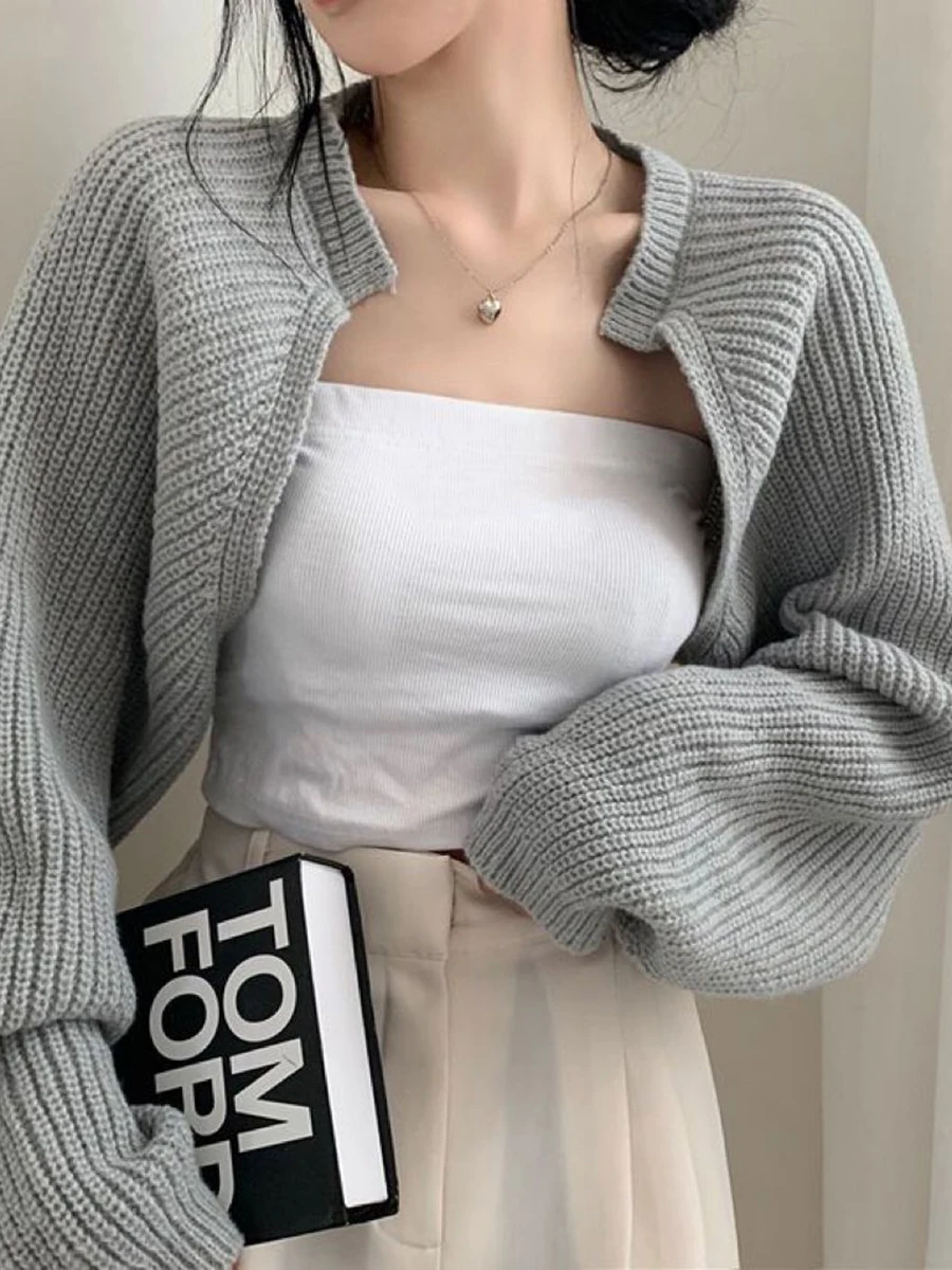 

Women Y2k Knit Shrug Cropped Top Long Sleeve Cardigan Vintage Solid Color Cropped Bolero Sweater Crochet Arm Warmer