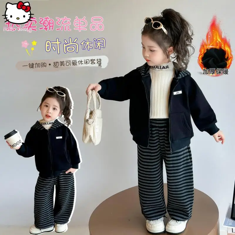 

Осенне-зимняя аниме, новая утолщенная куртка с капюшоном для девочек, брючный костюм, теплая толстовка с героями мультфильмов Kawaii, кардиган, топы из двух предметов