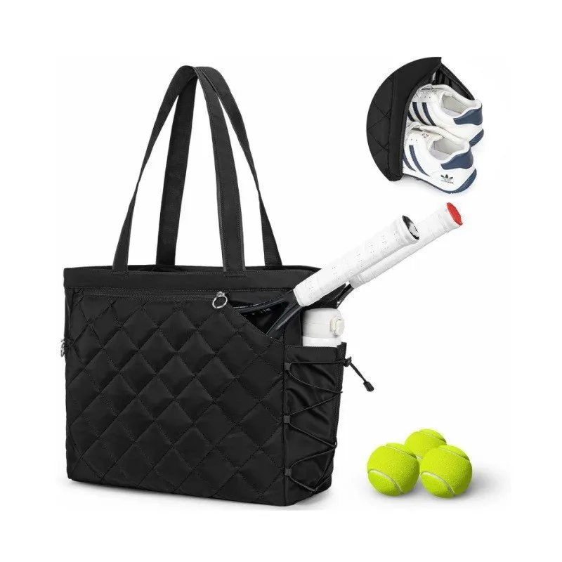 Pickleball Bag Racket Storage Quilted Racket Tote With Separate Shoe Compartment For Tennis Fitness Workout Court Outdoor Travel