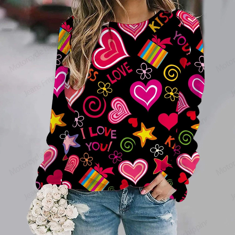 Love Heart 3d Print Hoodie Women Fashion O-neck Graphic Hoodies Halloween Sweats Valentine's Day Gift Sweatshirt Coat Festival