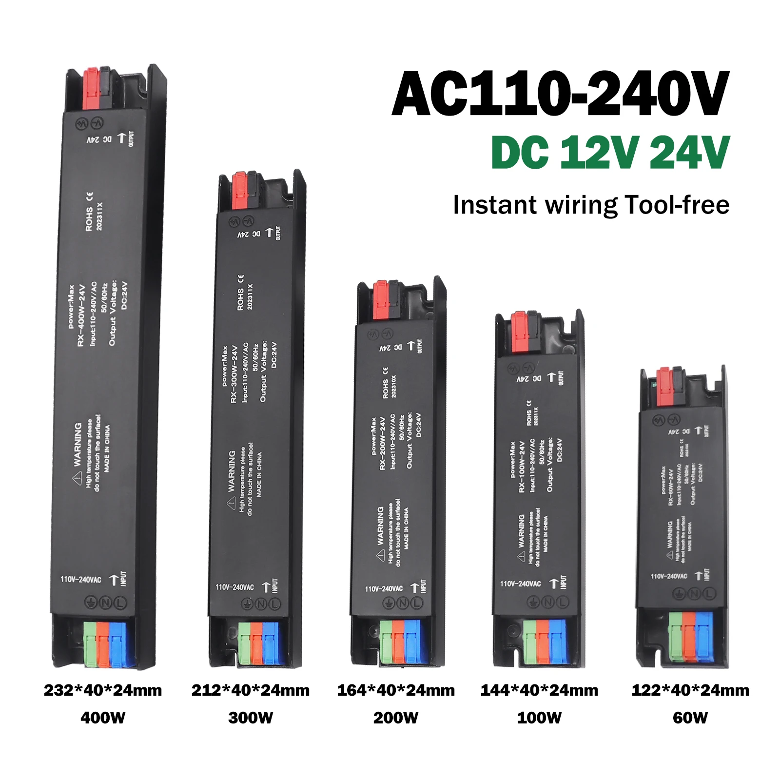 AC 110V 220V bis DC 12V 24V Schalt netzteil Adapter 60W 200W 300W 400W W Ultra dünne Licht transformatoren Smart Treiber