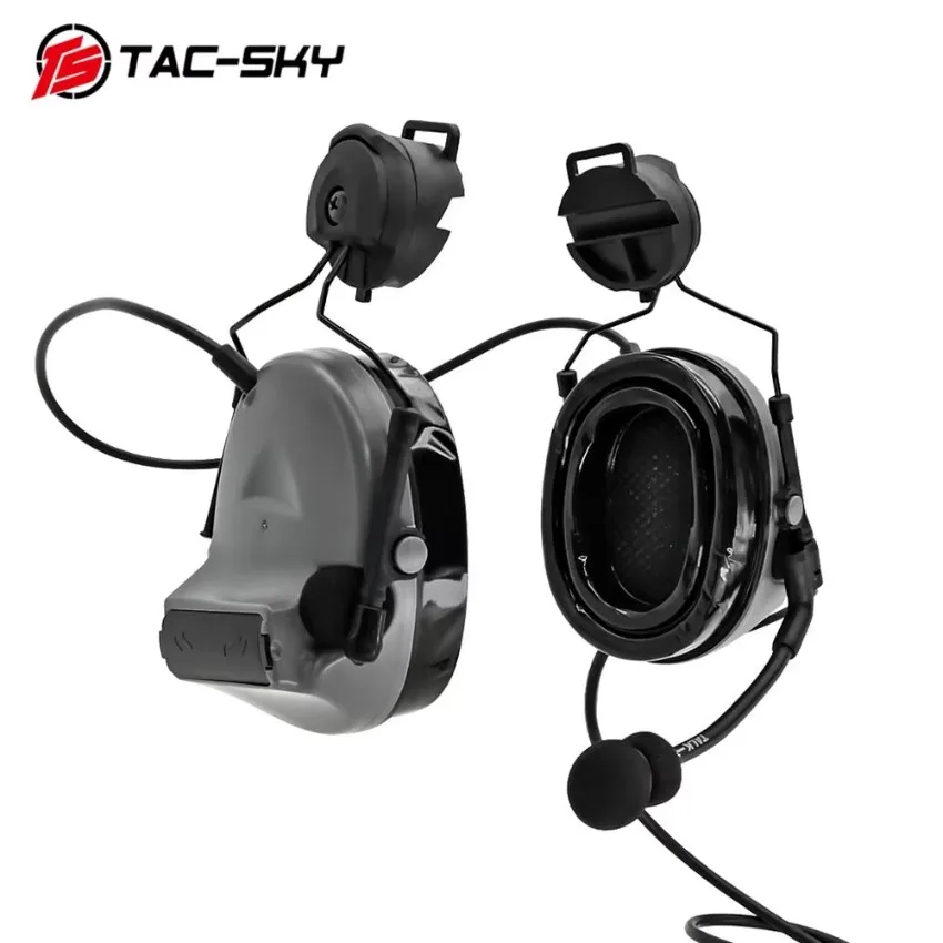 TS TAC-SKY Military COMTA II Silicone Earmuffs Hunting Shooting Headset Tactical Helmet Mount Noise Cancelling Headphones Grey