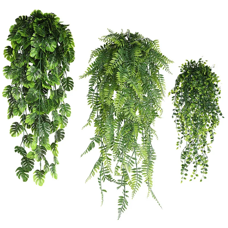 2 Stück künstliche Pflanzen, Monstera-Blattranken, grüne Hängegirlande für Wanddekoration, Hausgarten, Hochzeit, Party, Dekoration, gefälschte Pflanze – Detail 1